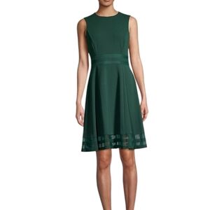 Calvin Klein Green Illusion Mesh Trim Stripe Fit+Flare Dress Size 8!
